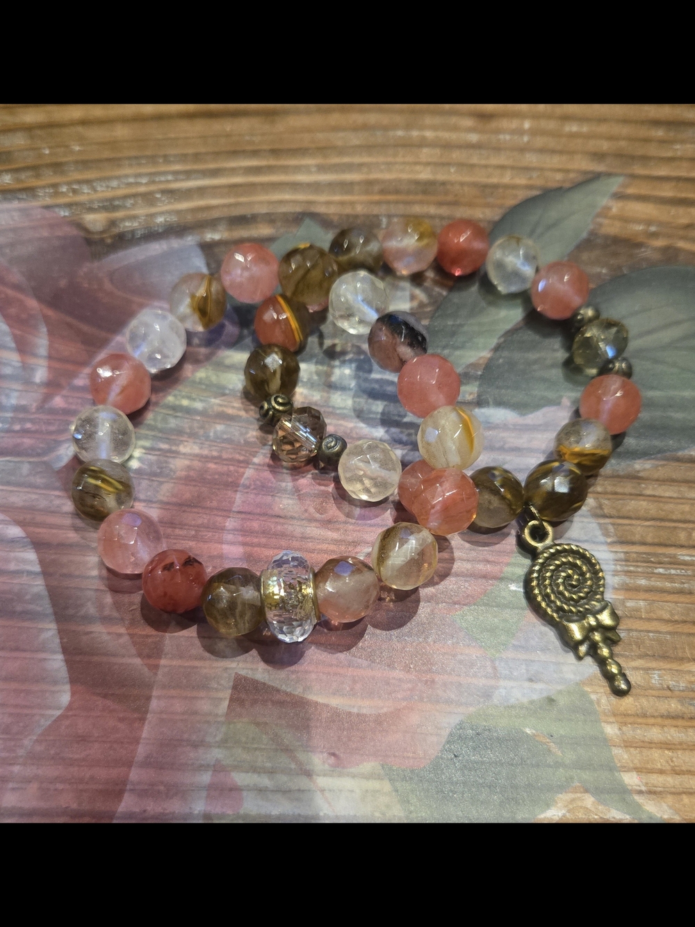 Multicolor Beaded Charm Bracelet - Pink, Brown & Clear